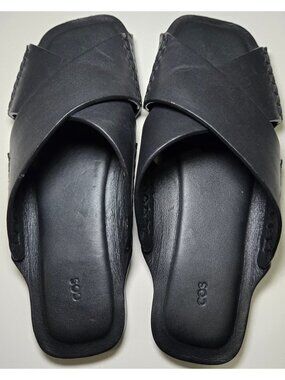 COS Womens Crossover Leather‎ Sandal Size 7.5 Black Slides Minimalist Staple